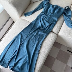 Azazie Long Sleeve Blue Dress